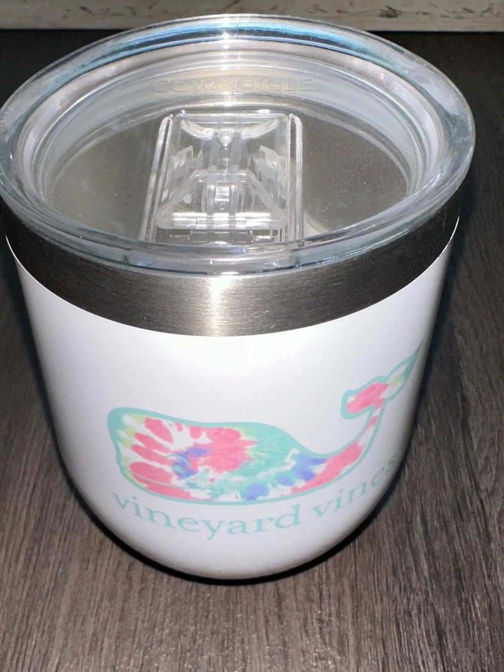 Vineyard Vines White Tie-Dye Whale Insulated 12 fl oz Stemless Tumbler